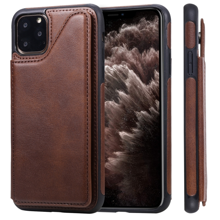 

For iPhone 11 Pro Max Shockproof Calf Texture Protective Case with Holder & Card Slots & Frame(Coffee)