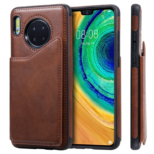 

For Huawei Mate 30 Shockproof Calf Texture Protective Case with Holder & Card Slots & Frame(Coffee)