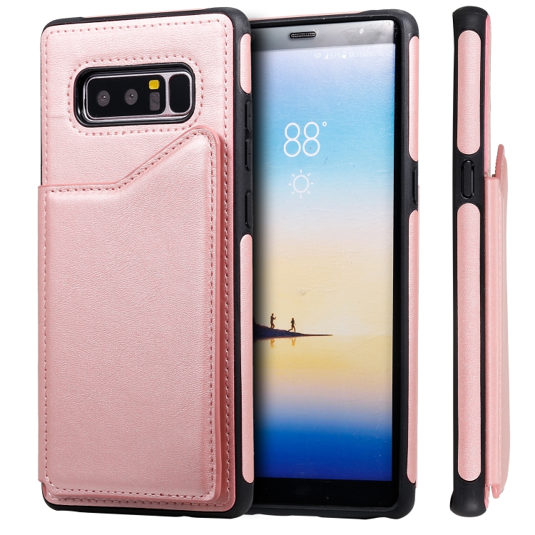 

For Galaxy Note 8 Shockproof Calf Texture Protective Case with Holder & Card Slots & Frame(Rose Gold)