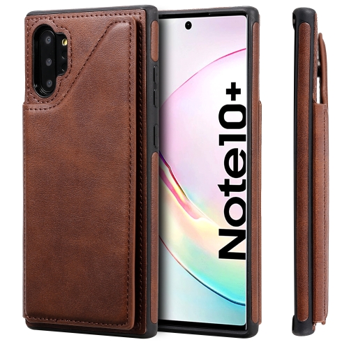 

For Galaxy Note 10+ Shockproof Calf Texture Protective Case with Holder & Card Slots & Frame(Coffee)