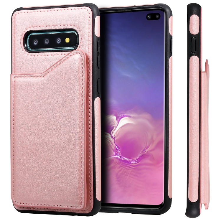 

For Galaxy S10+ Shockproof Calf Texture Protective Case with Holder & Card Slots & Frame(Rose Gold)