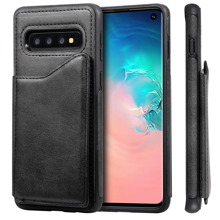 

For Galaxy S10 Shockproof Calf Texture Protective Case with Holder & Card Slots & Frame(Black)