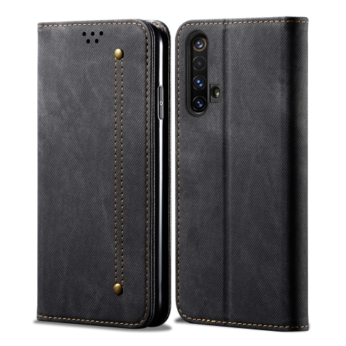 

For OPPO Realme X50 Denim Texture Casual Style Horizontal Flip Leather Case with Holder & Card Slots & Wallet(Black)