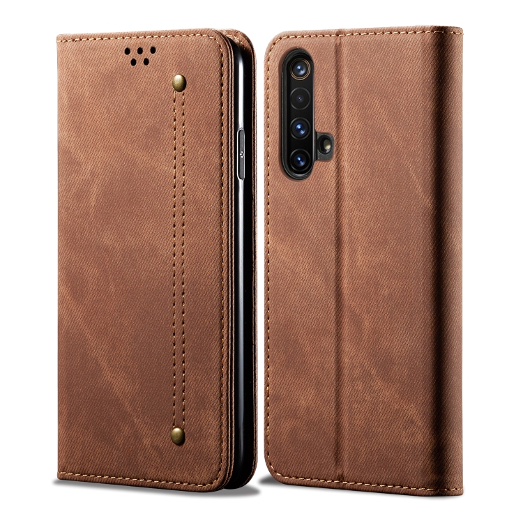 

For OPPO Realme X50 Denim Texture Casual Style Horizontal Flip Leather Case with Holder & Card Slots & Wallet(Brown)