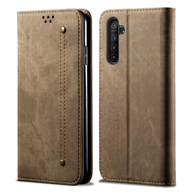 

For OPPO Realme X50 Pro Denim Texture Casual Style Horizontal Flip Leather Case with Holder & Card Slots & Wallet(Khaki)