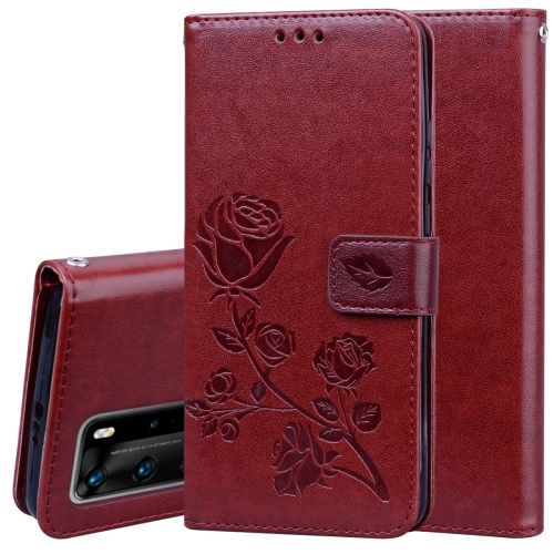 

For Huawei P40 Pro Rose Embossed Horizontal Flip PU Leather Case with Holder & Card Slots & Wallet(Brown)