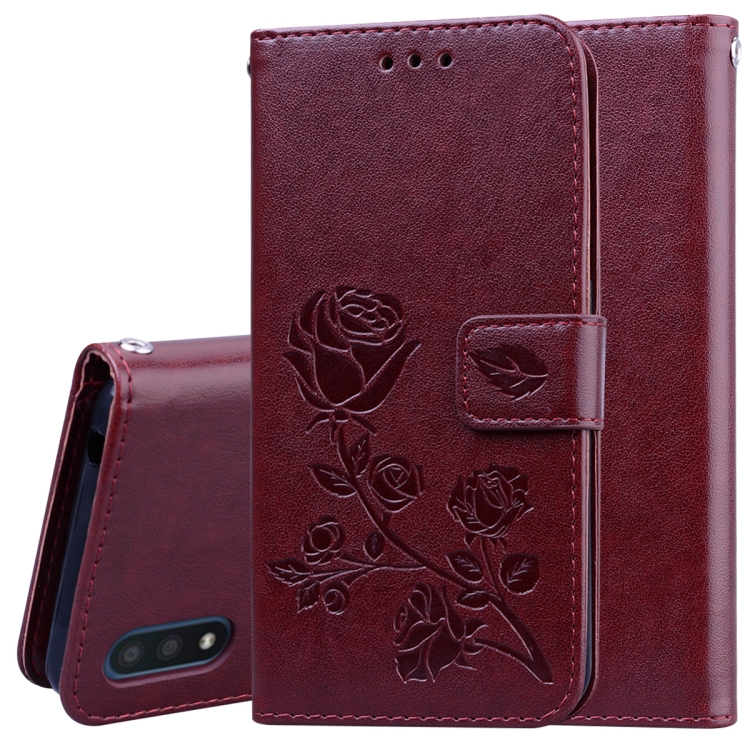

For Galaxy A01 Rose Embossed Horizontal Flip PU Leather Case with Holder & Card Slots & Wallet(Brown)