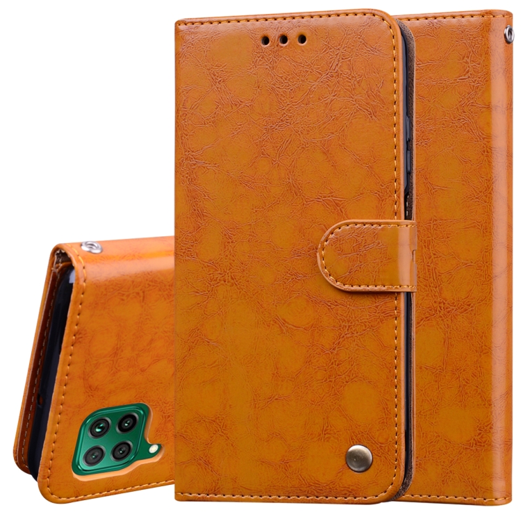 

For Huawei P40 Lite Business Style Oil Wax Texture Horizontal Flip Leather Case, with Holder & Card Slots & Wallet(Brown)