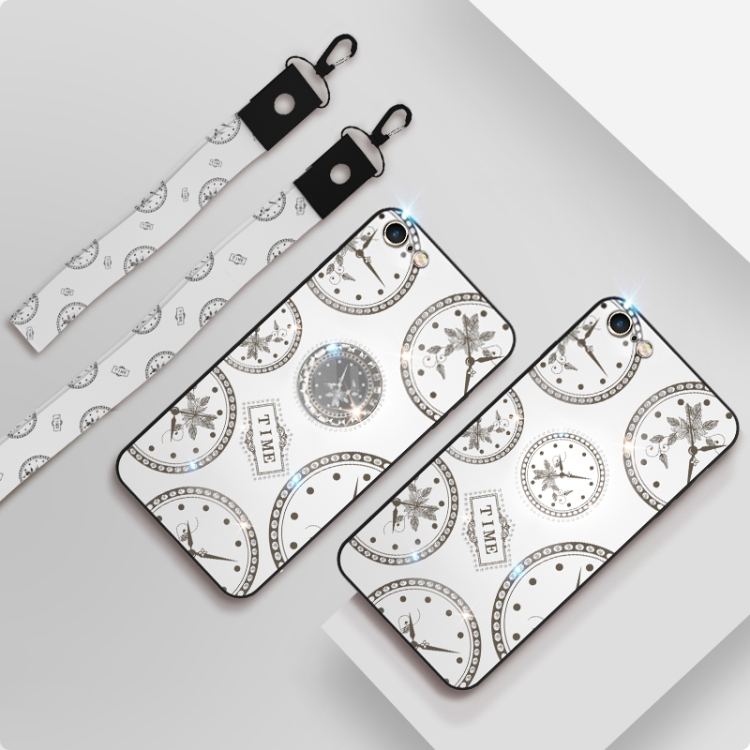 

For iPhone 6 Plus Fashion Clock Pattern Rhinestone Mobile Phone Shell with Bracket / Hand Rope / Lanyard(White)
