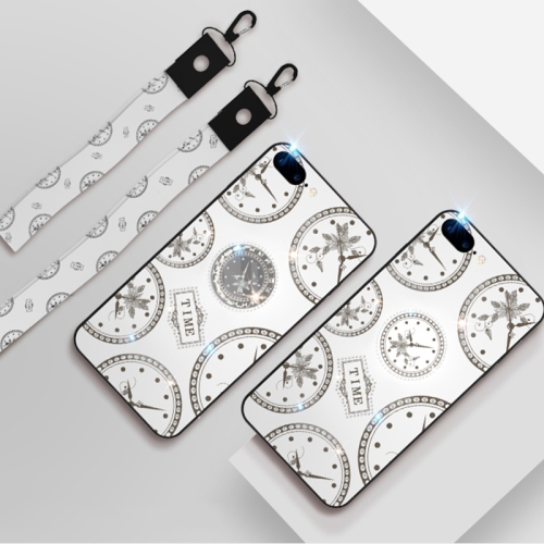 

For iPhone 7 Plus / 8 Plus Fashion Clock Pattern Rhinestone Mobile Phone Shell with Bracket / Hand Rope / Lanyard(White)