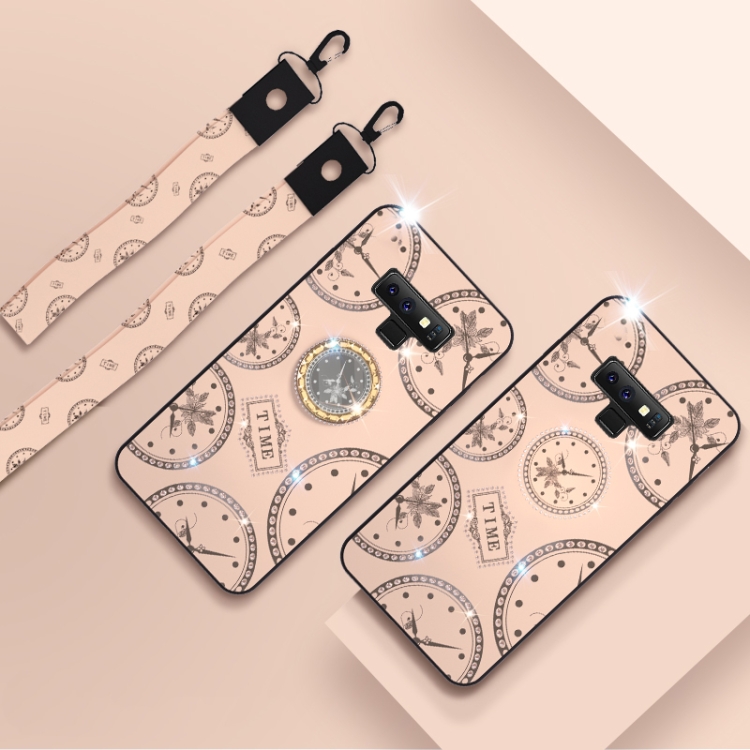 

For Galaxy Note9 Fashion Clock Pattern Rhinestone Mobile Phone Shell with Bracket / Hand Rope / Lanyard(Gold)