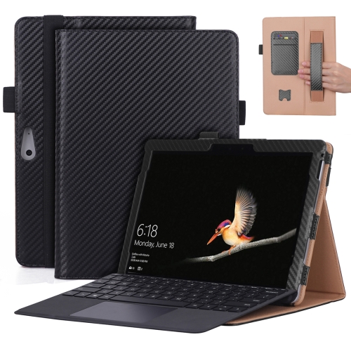 

For Microsoft Surface Go 1 / 2 Carbon Fiber Straw Mat Texture PU Leather Tablet PC Protective Cover with Keyboard Slot & Bracket & Hand Support & Card Slots & Wallet Function(Black)