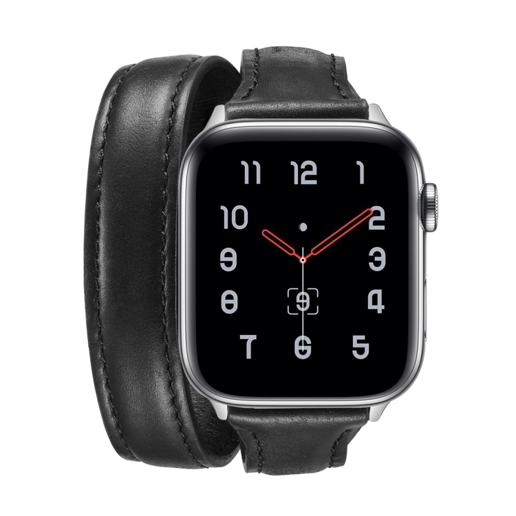 

For Apple Wacth 5/4 40mm & 3/2/1 38mm Thin Genuine Leather Double-loop Replacement Wrist Strap Watchband(Black)