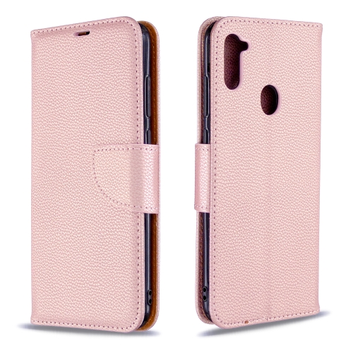 

For Galaxy A11 Litchi Texture Pure Color Horizontal Flip PU Leather Case with Holder & Card Slots & Wallet & Lanyard(Rose Gold)