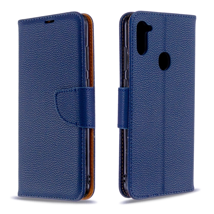 

For Galaxy A11 Litchi Texture Pure Color Horizontal Flip PU Leather Case with Holder & Card Slots & Wallet & Lanyard(Dark Blue)