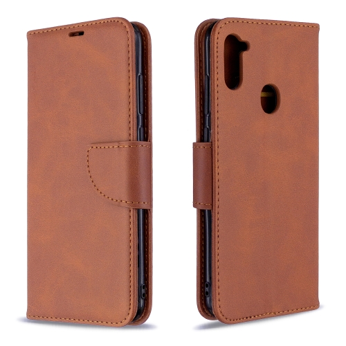 

For Galaxy A11 Retro Lambskin Texture Pure Color Horizontal Flip PU Leather Case with Holder & Card Slots & Wallet & Lanyard(Brown)