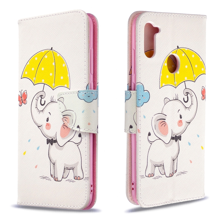

For Galaxy A11 Colored Drawing Horizontal Flip Leather Case with Holder & Card Slots & Wallet(Elephant under the Umbrella)
