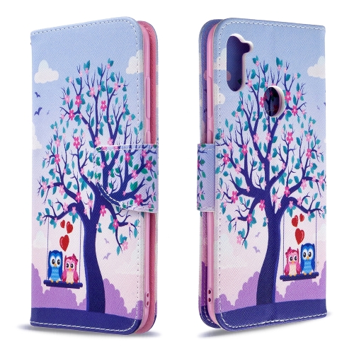 

For Galaxy A11 Colored Drawing Horizontal Flip Leather Case with Holder & Card Slots & Wallet(Two Owls)