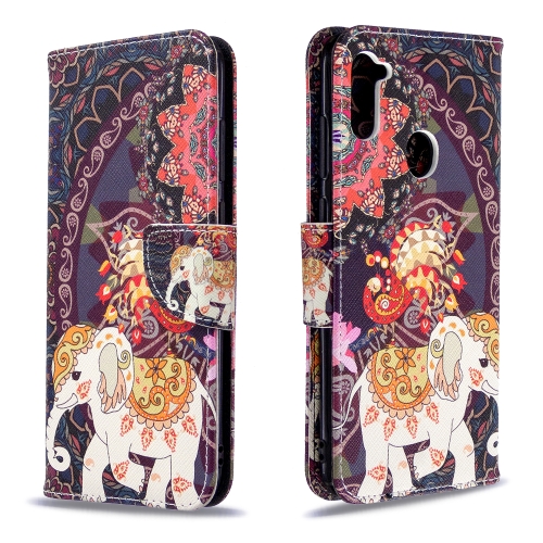 

For Galaxy A11 Colored Drawing Horizontal Flip Leather Case with Holder & Card Slots & Wallet(Flower Elephant)