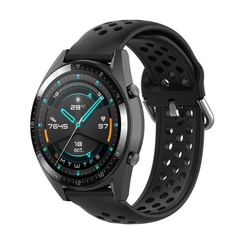 

For Huawei Watch GT 46mm / 42mm / GT2 46mm 22mm Clasp Solid Color Sport Wrist Strap Watchband(Black)