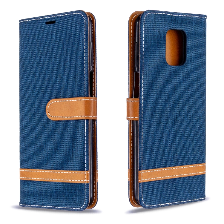 

For Xiaomi Redmi Note 9S / Note 9 Pro / Note 9 Pro Max Color Matching Denim Texture Horizontal Flip Leather Case with Holder & Card Slots & Wallet & Lanyard(Dark Blue)