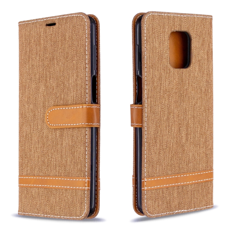 

For Xiaomi Redmi Note 9 / Note 9S / Note 9 Pro Color Matching Denim Texture Horizontal Flip Leather Case with Holder & Card Slots & Wallet & Lanyard(Brown)