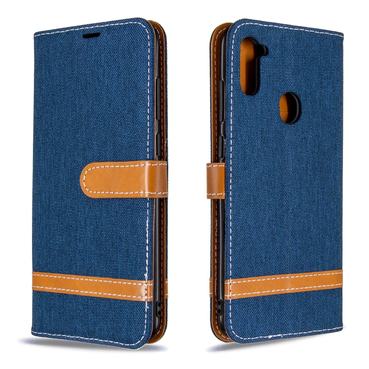 

For Galaxy A11 Color Matching Denim Texture Horizontal Flip Leather Case with Holder & Card Slots & Wallet & Lanyard(Dark Blue)