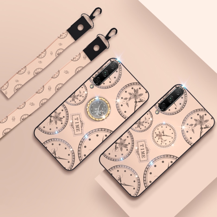 

For Huawei Honor 9X Fashion Clock Pattern Rhinestone Mobile Phone Shell with Bracket & Hand Rope & Lanyard(White)