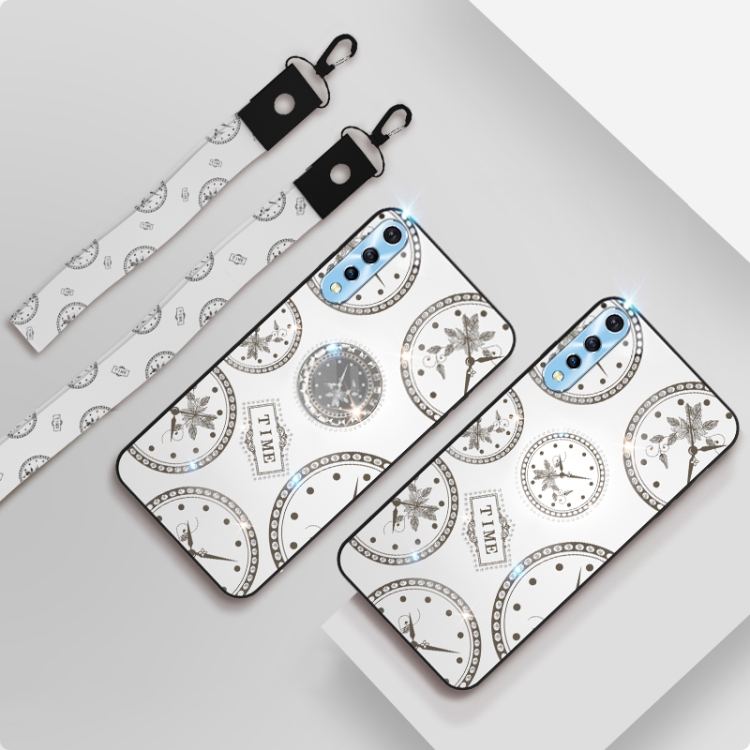 

For Huawei P20 Pro Fashion Clock Pattern Rhinestone Mobile Phone Shell with Bracket & Hand Rope & Lanyard(White)