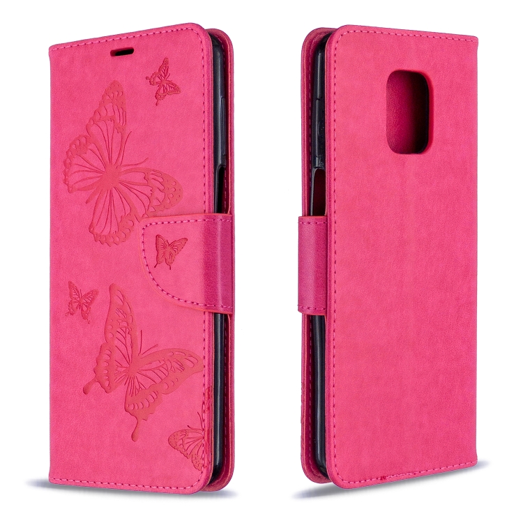 

For Xiaomi Redmi Note 9S / Note 9 Pro / Note 9 Pro Max Two Butterflies Embossing Pattern Horizontal Flip Leather Case with Holder & Card Slot & Wallet & Lanyard(Rose Red)