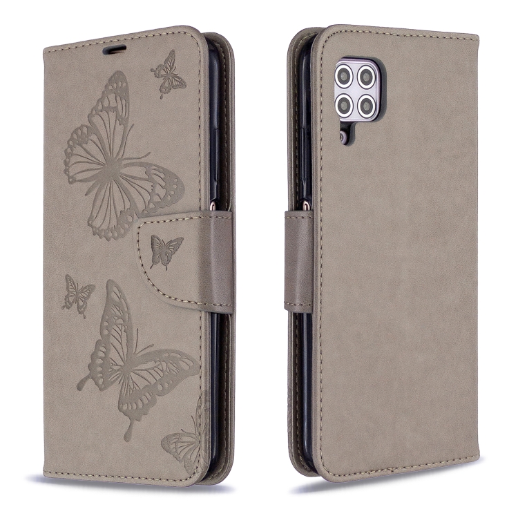 

For Huawei P40 Lite Two Butterflies Embossing Pattern Horizontal Flip Leather Case with Holder & Card Slot & Wallet & Lanyard(Grey)