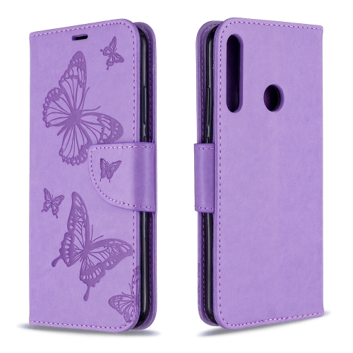 

For Huawei P40 Lite E / Y7P Two Butterflies Embossing Pattern Horizontal Flip Leather Case with Holder & Card Slot & Wallet & Lanyard(Purple)