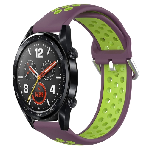 

For Huawei Watch GT 46mm / 42mm 22mm Clasp Two Color Sport Wrist Strap Watchband(Purple + Green)