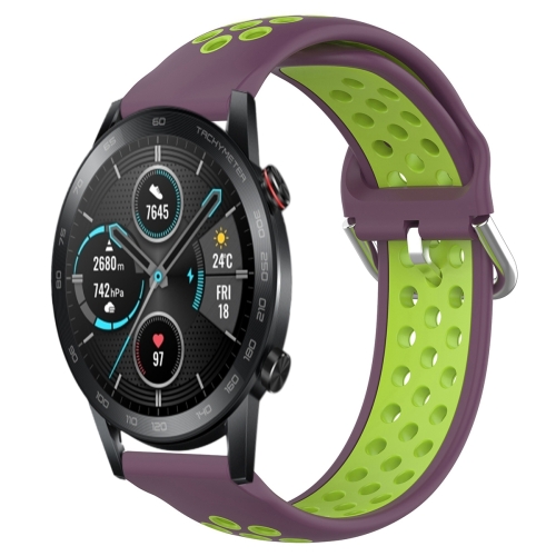 

For Huawei Honor Magic Watch 2 46mm 22mm Clasp Two Color Sport Wrist Strap Watchband(Purple + Green)