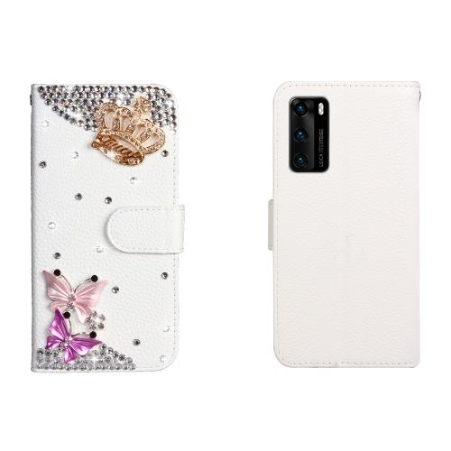 

For Huawei P40 Horizontal Flip Solid Color Rhinestones Leather Case with Card Slot & Wallet & Holder(Crown Butterfly)