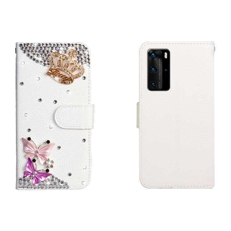 

For Huawei P40 Pro Horizontal Flip Solid Color Rhinestones Leather Case with Card Slot & Wallet & Holder(Crown Butterfly)