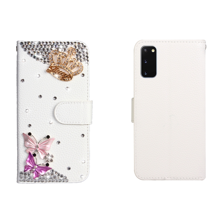 

For Galaxy S20 Horizontal Flip Solid Color Rhinestones Leather Case with Card Slot & Wallet & Holder(Crown Butterfly)