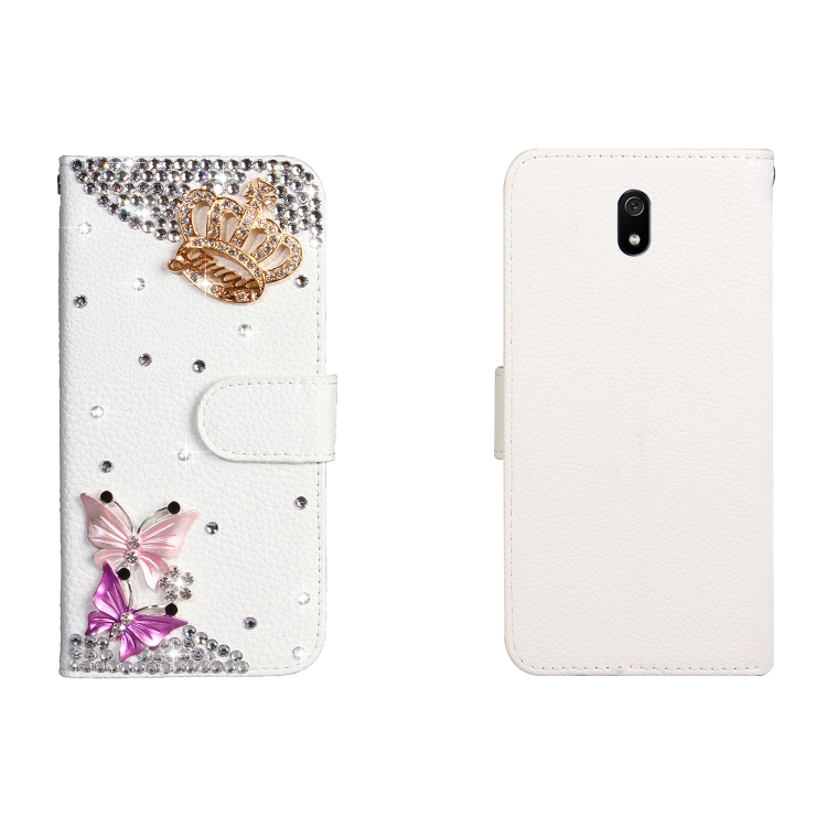 

For Xiaomi Redmi 8A Horizontal Flip Solid Color Rhinestones Leather Case with Card Slot & Wallet & Holder(Crown Butterfly)