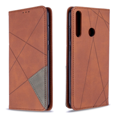

For Huawei P40 Lite E / Y7P Rhombus Texture Horizontal Flip Magnetic Leather Case with Holder & Card Slots & Wallet(Brown)