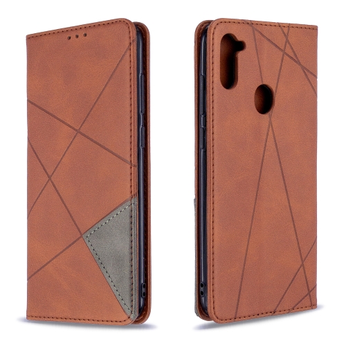 

For Galaxy A11 Rhombus Texture Horizontal Flip Magnetic Leather Case with Holder & Card Slots & Wallet(Brown)