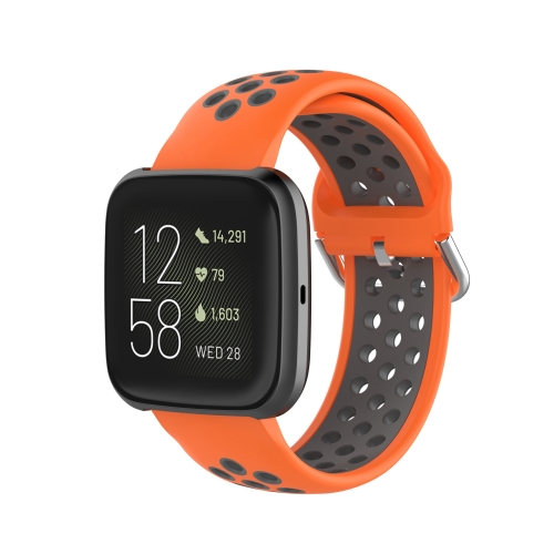 

For Fitbit Versa 2 / Versa / Versa Lite 23mm Clasp Two Color Sport Wrist Strap Watchband(Orange + Grey)