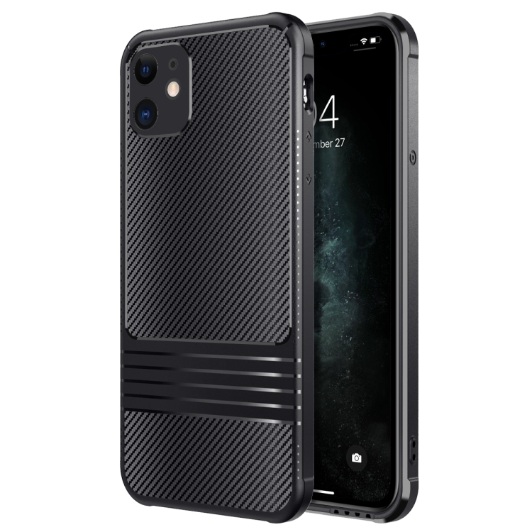 

For iPhone 11 Carbon Fiber Texture Solid Color TPU Slim Case Soft Cover(Black)