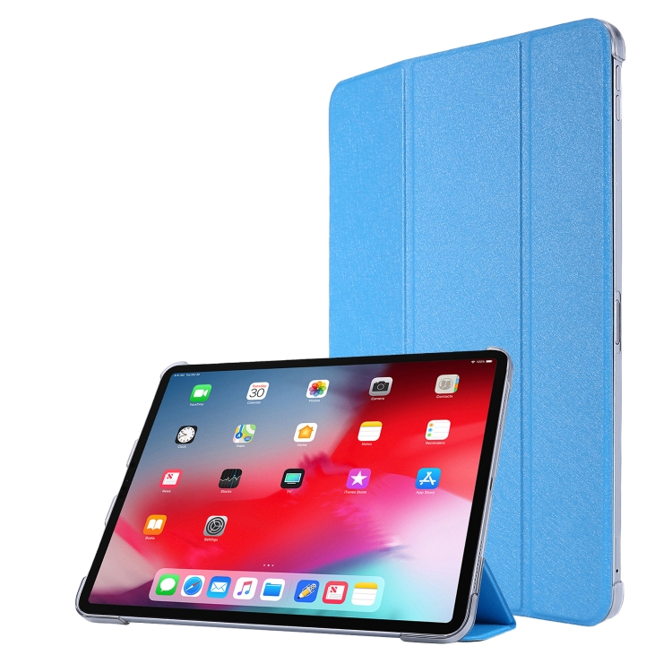 

For iPad Pro 12.9 (2020) TPU Silk Texture Three-fold Horizontal Flip Leather Case with Holder(Light Blue)