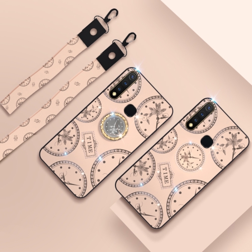 

For Vivo U3 Fashion Clock Pattern Rhinestone Mobile Phone Shell with Bracket & Hand Rope & Lanyard(Gold)