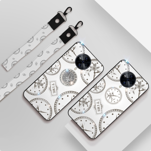 

For Vivo S6 5G Fashion Clock Pattern Rhinestone Mobile Phone Shell with Bracket & Hand Rope & Lanyard(White)