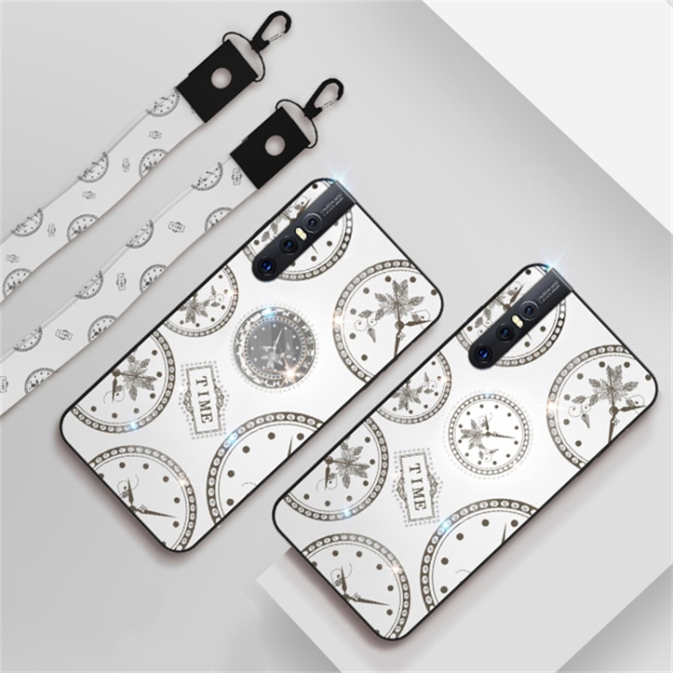 

For Vivo X27 Fashion Clock Pattern Rhinestone Mobile Phone Shell with Bracket & Hand Rope & Lanyard(White)