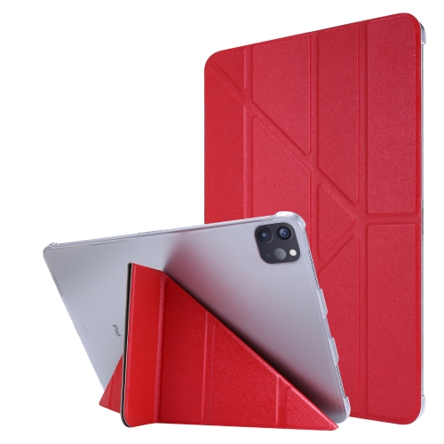 

For iPad Pro 12.9 (2020) Silk Texture Horizontal Deformation Flip Leather Case with Three-folding Holder(Red)