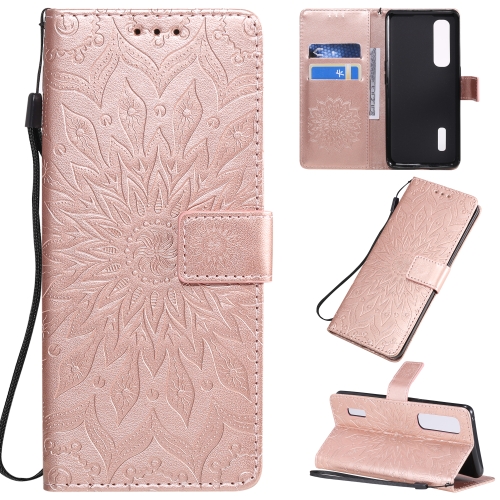 

For OPPO Find X2 Pro Pressed Printing Sunflower Pattern Horizontal Flip PU Leather Case with Holder & Card Slots & Wallet & Lanyard(Rose Gold)