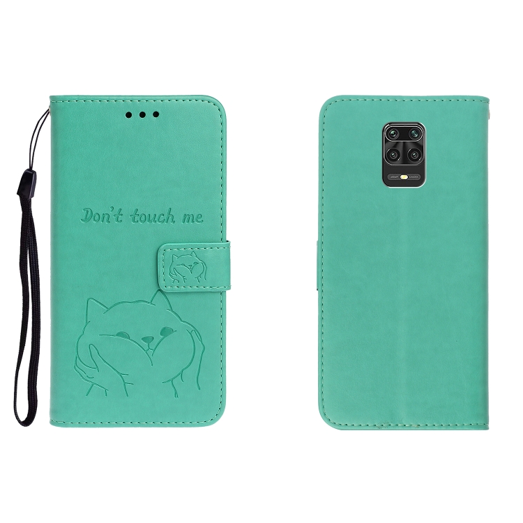 

For Xiaomi Redmi Note 9 Pro Horizontal Embossed Shiba Inu leather Case with Wallet & Card Slot & Holder(Green)