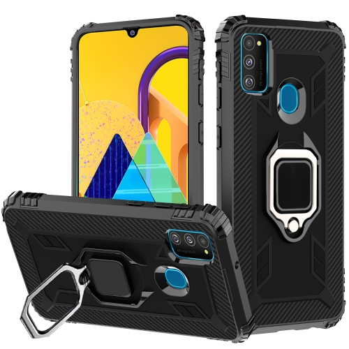 

For Galaxy M21 Carbon Fiber Protective Case with 360 Degree Rotating Ring Holder(Black)